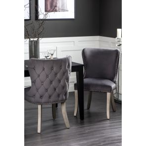 Chaise de salle à manger Margonia, piétement d'étain - gris fumé