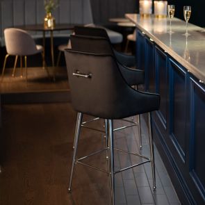 Mason Bar Stool - Black - Shiny Silver Legs