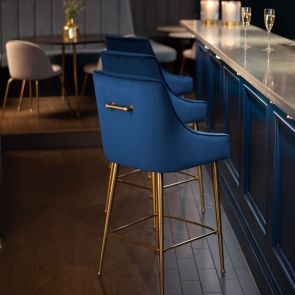 Mason Bar Stool - Navy Blue - Brushed Gold Legs