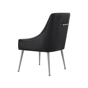 Chaise de salle à manger Mason, faux cuir noir - piétement argent brossé