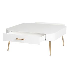 Table basse en verre blanc Mason - Pieds en or brossé