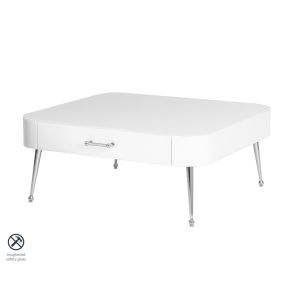 Table basse en verre blanc Mason – pieds argent brillant