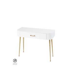 Mason Mesa Consola Vidrio Blanco - patas de Oro Cepillado