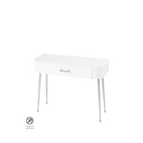 Console Mason en Verre Blanc - Pieds en Argent Brillant