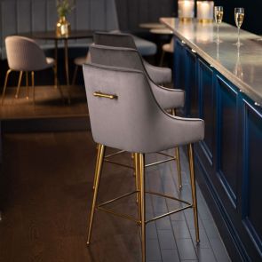 Mason Bar Stool - Dove Grey - Brushed Gold Legs