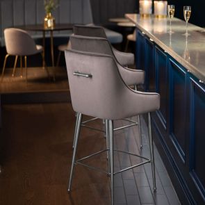 Mason Bar Stool - Dove Grey - Shiny Silver Legs