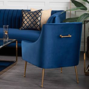 Mason Sillón Lounge azul marino con patas de oro cepillado