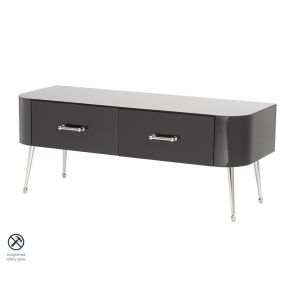 Mason Mueble de TV Vidrio Negro - patas de Plata Pulido