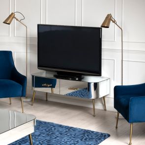 Mason Mirrored TV Media Unit – Brushed Gold Legs