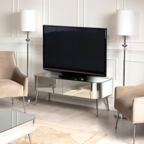 Mason Mirrored TV Media Unit – Shiny Silver Legs