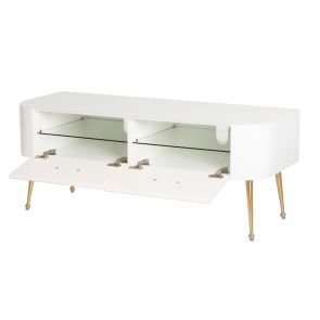 Mason Mueble de TV Vidrio Blanco - patas de Oro Cepillado