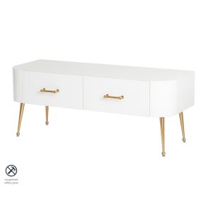 Mason Mueble de TV Vidrio Blanco - patas de Oro Cepillado