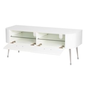 Mason Mueble de TV Vidrio Blanco - patas de Plata Pulido