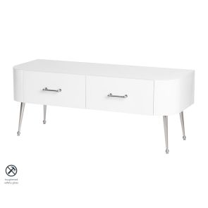 Mason Mueble de TV Vidrio Blanco - patas de Plata Pulido