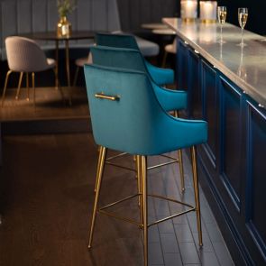 Mason Bar Stool - Peacock - Brushed Gold Legs