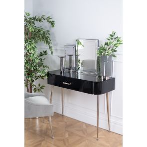 Console Mason en Verre Noir - Pieds en Argent Brillant