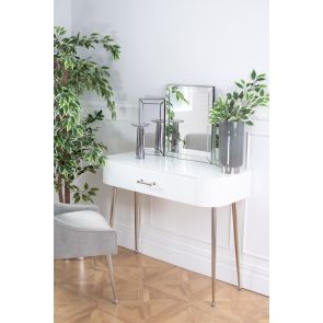 Console Mason en Verre Blanc - Pieds en Argent Brillant