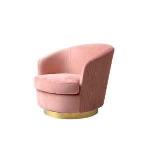 Fauteuil pivoté Melville, rose - piétement laiton