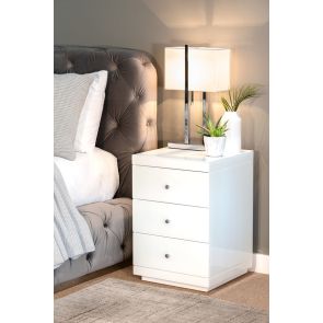 Pimlico White Glass Bedside Table with 3 Drawers