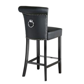 Tabouret de bar Positano avec anneau métallique au dos - Faux cuir noir