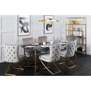 Wexler Dining Chair Dove Grey -Brass Base  