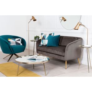 Roanna Two Seat Sofa - Carbon - Silver + Brass Legs