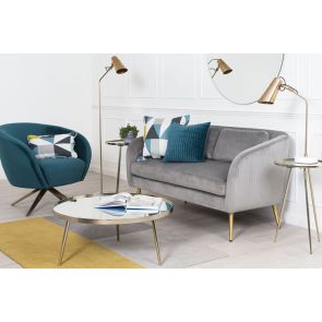 Roanna Two Seat Sofa - Dove Grey - Silver + Brass Legs