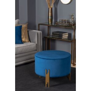 Grand tabouret Rubell bleu-noir, piétement laiton