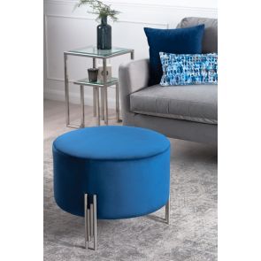 Grand tabouret Rubell bleu-noir, piétement argent