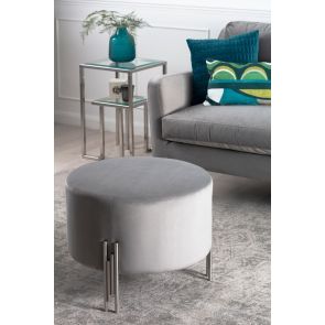 Grand tabouret Rubell gris colombe, piétement argent