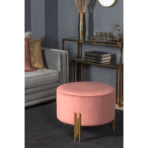 Grand tabouret Rubell rose, piétement laiton