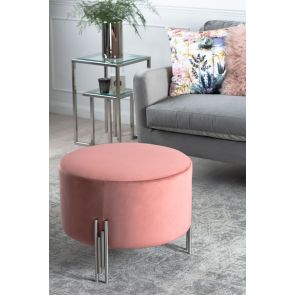 Rubell Grote Poef Blush Roze met Zilveren Onderstel