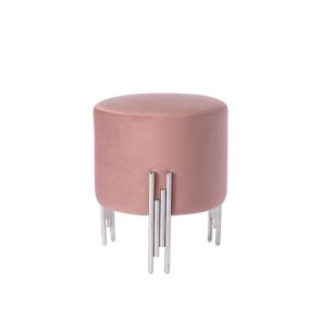 Tabouret Rubell rose, piétement argenté