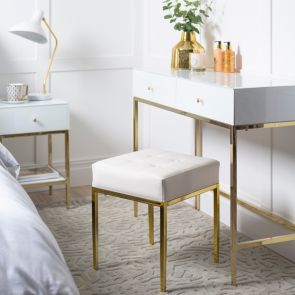 Stiletto Toughened White Glass and Brass Console Table