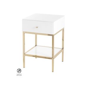 Stiletto Toughened White Glass and Brass Side Table