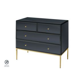 Stiletto Toughened Black Glass and Brass Chest of Drawers