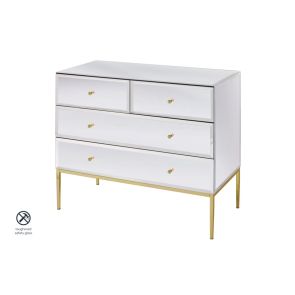 Stiletto Toughened White Glass and Brass Chest of Drawers