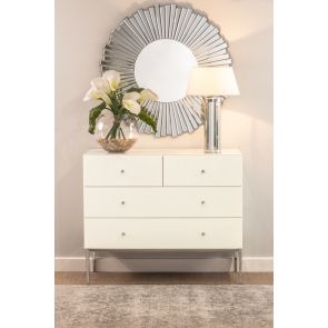 Stiletto Toughened White Glass and Chrome Chest of Drawers