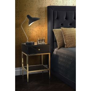 Stiletto Toughened Black Glass and Brass Side Table