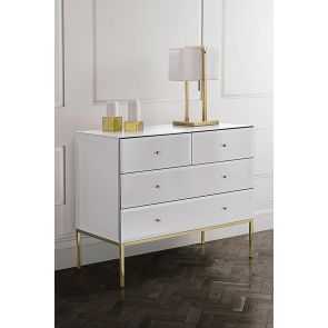 Commode en laiton et en miroir blanc de verre trempé Stiletto