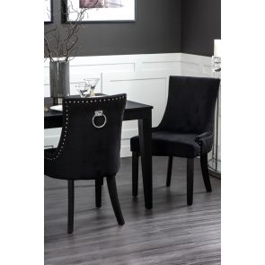 Torino Dining Chair with Back Ring - Black Velvet - Legs in black finish