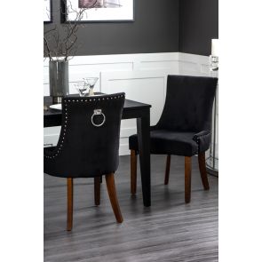 Torino Dining Chair with Back Ring - Black Velvet - Legs in Walnut finish 