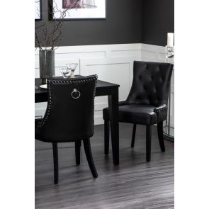 Silla de comedor Torino con anillo trasero - Cuero PU negro