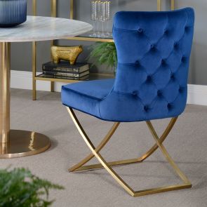 Wexler Dining Chair Navy -Brass Base  