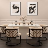 Loretta Table and 6 Alveare Black Chairs - Chalk