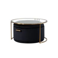 Aria Brass Coffee Table and Storage Ottoman Black - Set