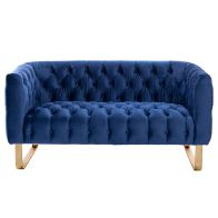 Grosvenor Two Seat Sofa - Navy Blue - Brushed Brass