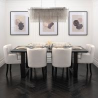 Rocco Black Dining Table and 6 Hatfield Calico Chairs