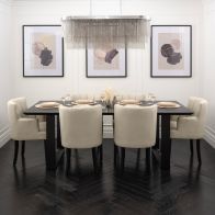 Rocco Black Dining Table and 6 Hatfield Limestone Chairs