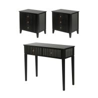 Set of 2 Heidi bedside tables and dressing console - Black-Brass/Silver 
